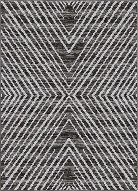 Kesia Modern Stripes Indoor/Outdoor Grey Flat-Weave Rug MED-187