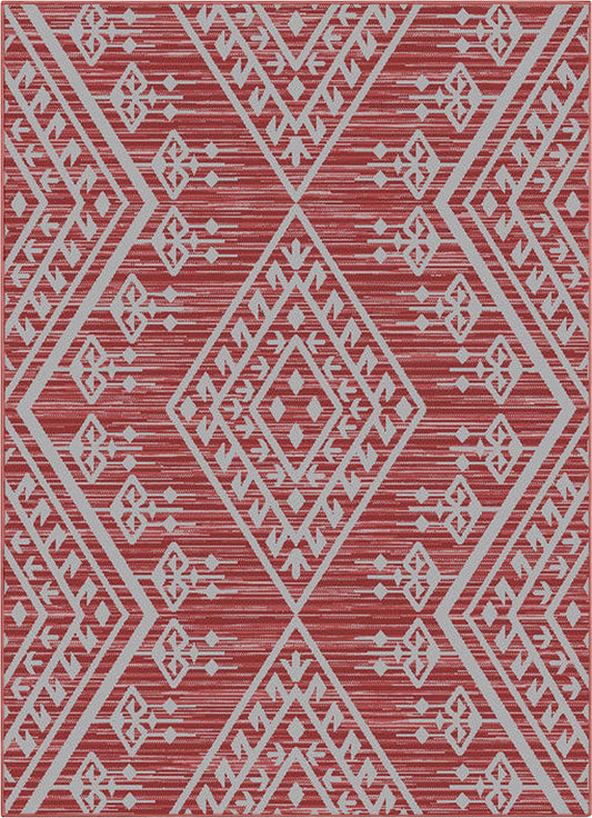 Cascade Tribal Diamond Pattern Indoor/Outdoor Red Flat-Weave Rug MED-190