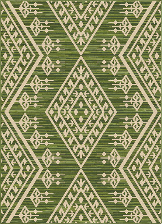 Cascade Tribal Diamond Pattern Indoor/Outdoor Green Flat-Weave Rug MED-195