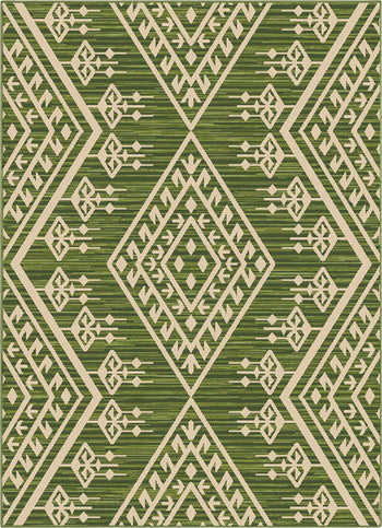 Cascade Tribal Diamond Pattern Indoor/Outdoor Green Flat-Weave Rug MED-195