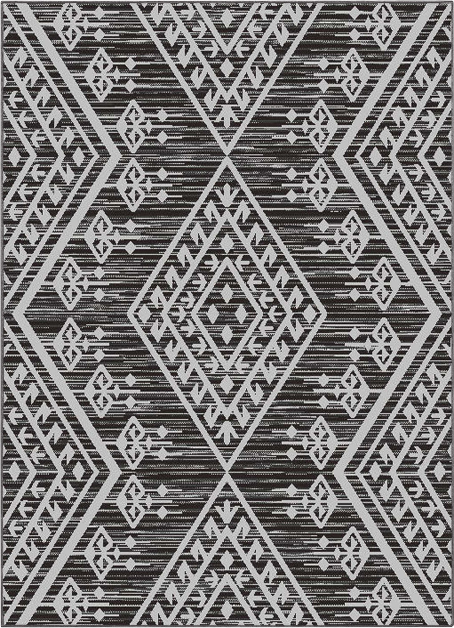 Cascade Tribal Diamond Pattern Indoor/Outdoor Grey Flat-Weave Rug MED-197