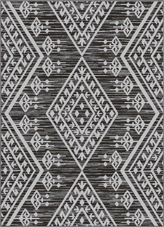 Cascade Tribal Diamond Pattern Indoor/Outdoor Grey Flat-Weave Rug MED-197