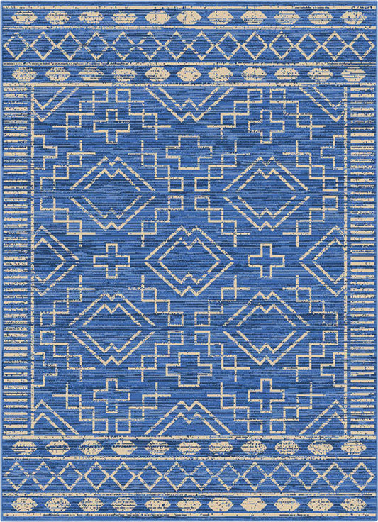 Quay Tribal Indoor/Outdoor Blue Flat-Weave Rug MED-204