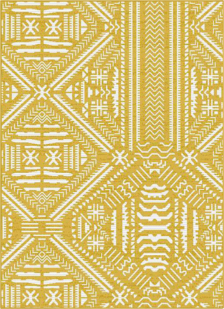 Khalo Tribal Indoor/Outdoor Yellow Flat-Weave Rug MED-221