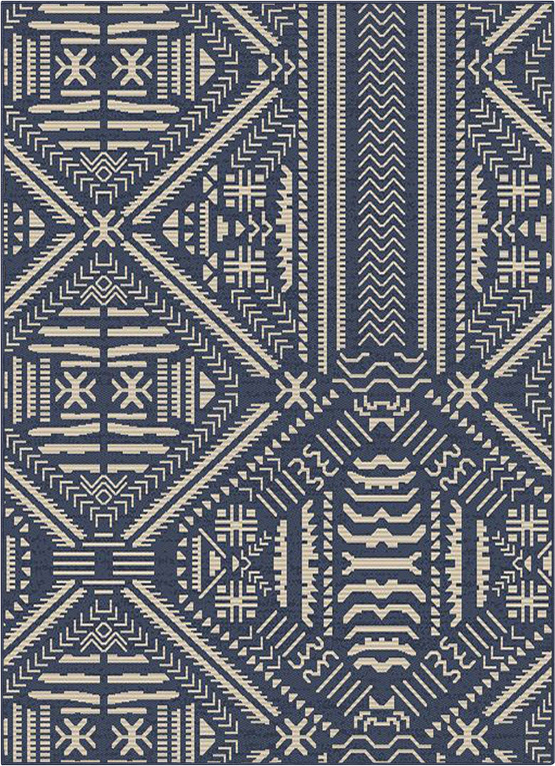 Khalo Tribal Indoor/Outdoor Navy Blue Flat-Weave Rug MED-224