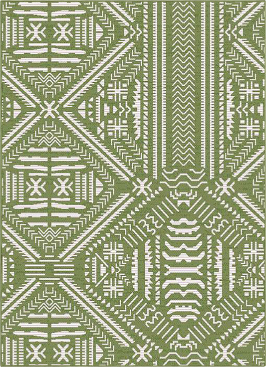 Khalo Tribal Indoor/Outdoor Green Flat-Weave Rug MED-225