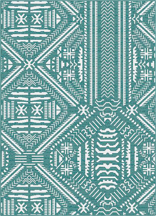 Khalo Tribal Indoor/Outdoor Teal Blue Flat-Weave Rug MED-226