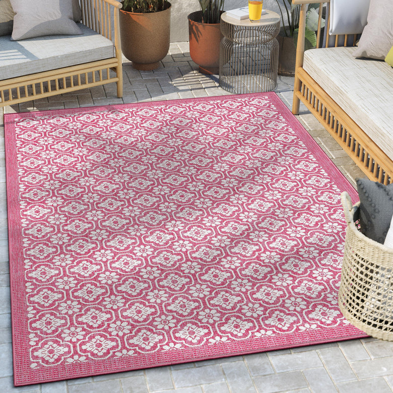 Manola Tribal Indoor/Outdoor Fuschia Flat-Weave Rug MED-239