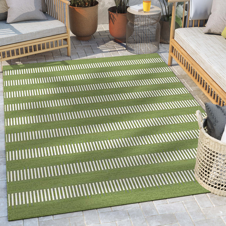 Stria Modern Stripes Indoor/Outdoor Green Flat-Weave Rug MED-245