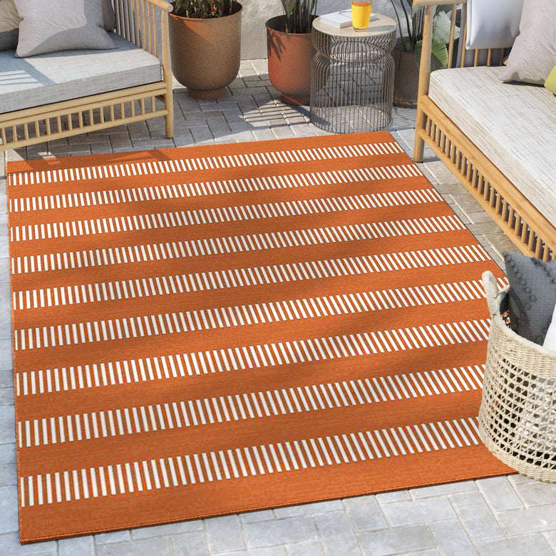 Stria Modern Stripes Indoor/Outdoor Orange Flat-Weave Rug MED-249