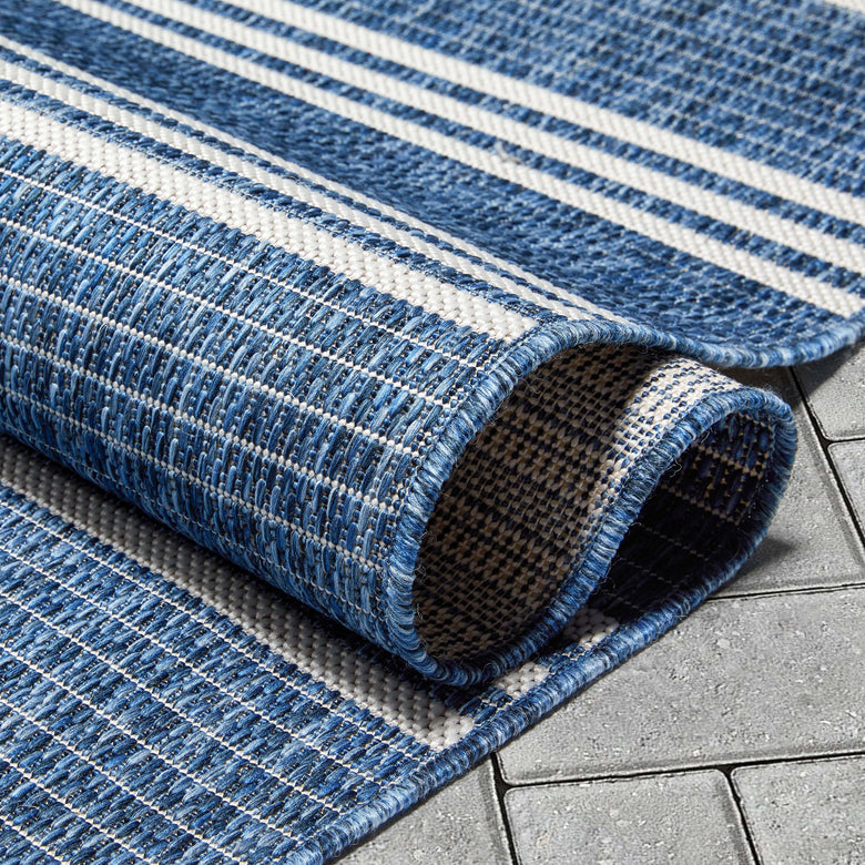 Catalina Modern Stripes Indoor/Outdoor Blue Flat-Weave Rug MED-254