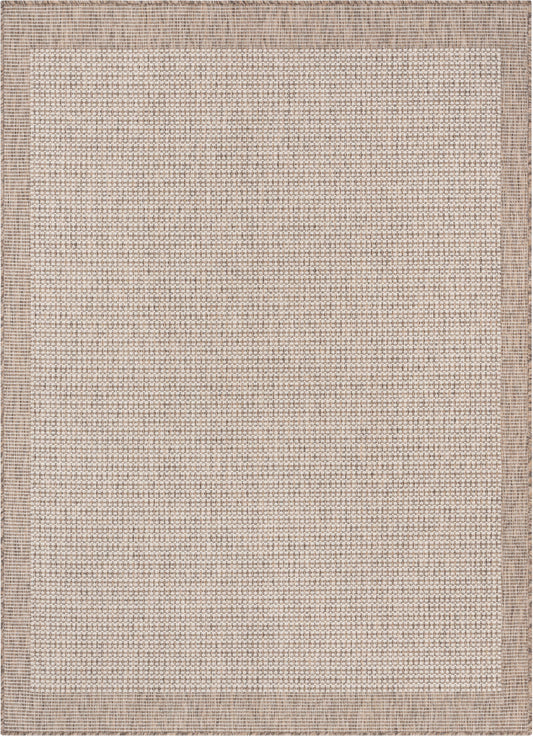 Odin Solid & Striped Border Indoor Outdoor Ivory Flatweave Rug MED-32