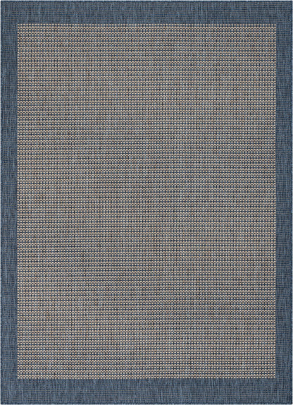 Odin Solid & Striped Border Indoor Outdoor Blue Flatweave Rug MED-34