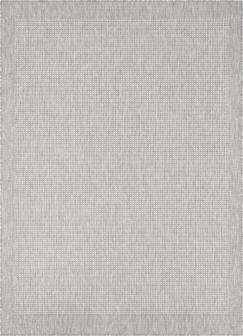 Odin Solid & Striped Border Indoor Outdoor Grey Ivory Flatweave Rug MED-37