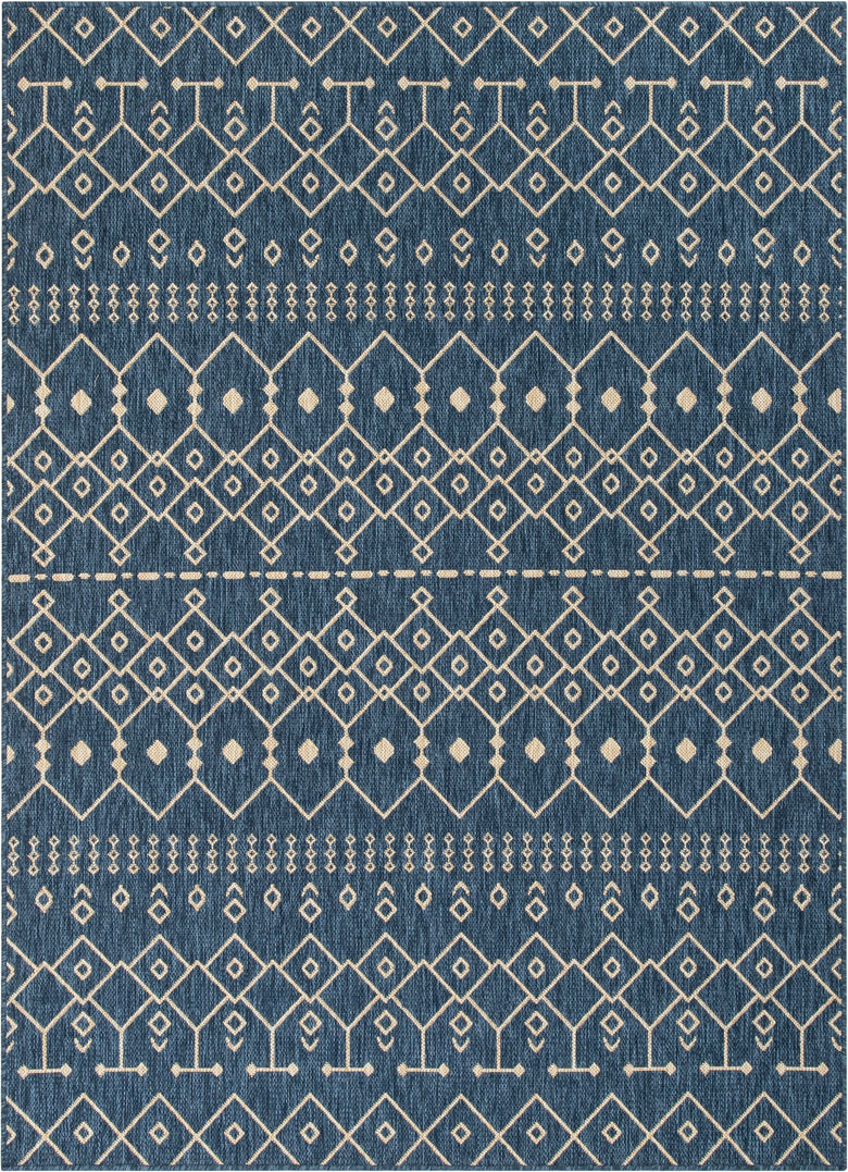 Nord Moroccan Tribal Indoor Outdoor Blue Flatweave Rug MED-54