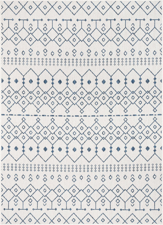 Nord Moroccan Tribal Indoor Outdoor Light Blue Flatweave Rug MED-56