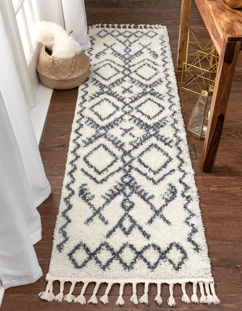 Chantico Moroccan Lattice Grey Shag Rug MEL-17