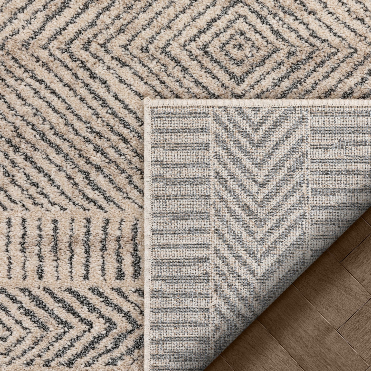 Hugo Tribal Geometric Beige Distressed High-Low Rug MG-132