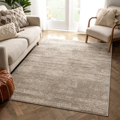 Hugo Tribal Geometric Beige Distressed High-Low Rug MG-132