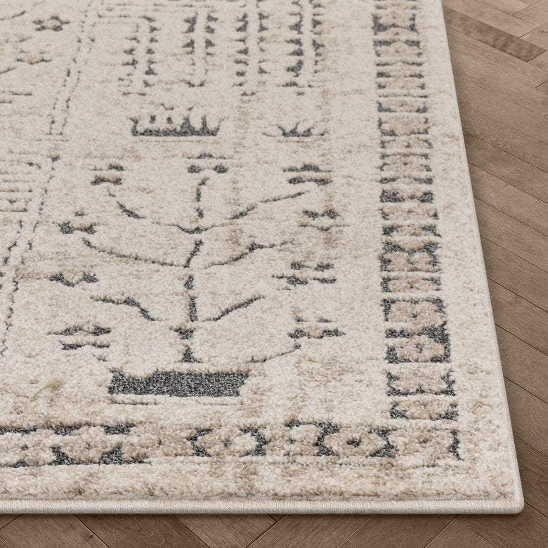 Marina Tribal Geometric Pattern Beige Distressed High-Low Rug MG-162