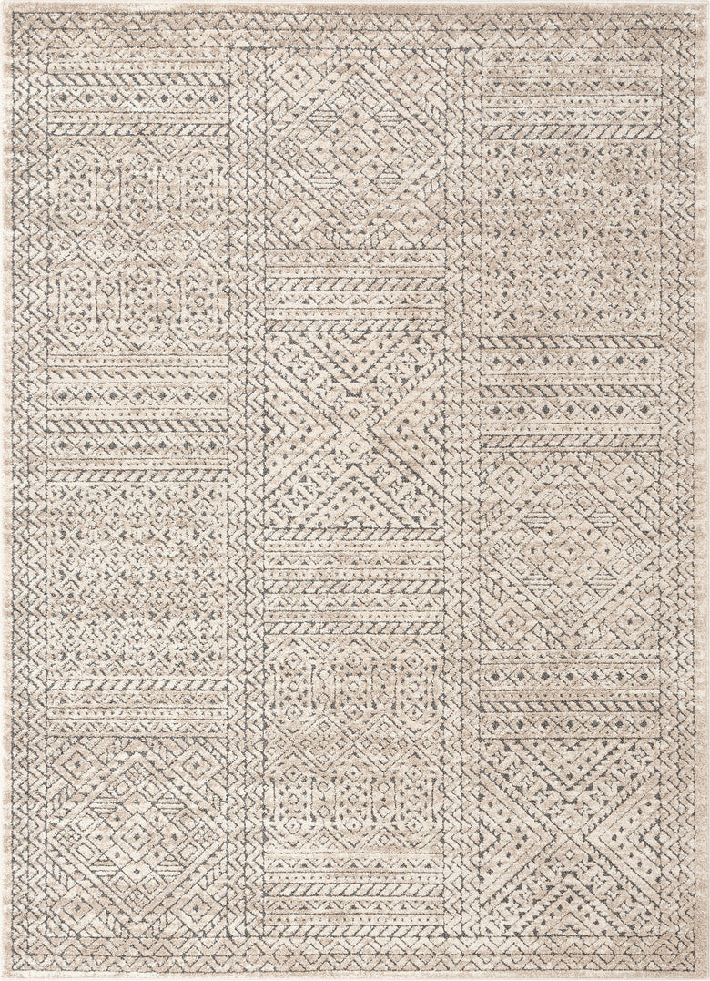 Lyre Tribal Mosaic Tile-Work Beige Distressed High-Low Rug MG-192