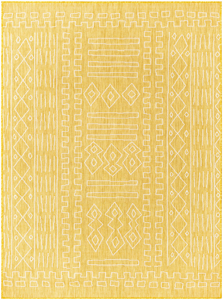 Anza Tribal Geometric Pattern Yellow Flat-Weave Indoor/Outdoor Rug MIL-21