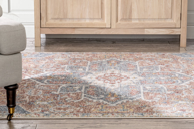 Amiens Vintage Bohemian Medallion Oriental Botanical Blue Red Rust Rug MIR-34