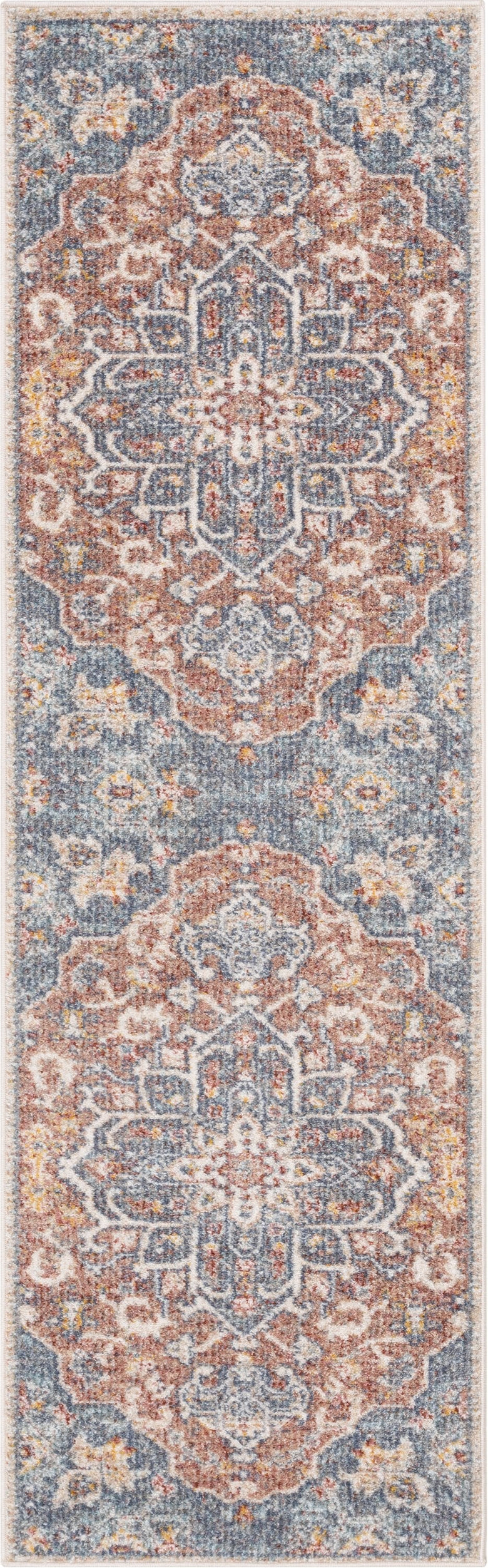 Amiens Vintage Bohemian Medallion Oriental Botanical Blue Red Rust Rug MIR-34