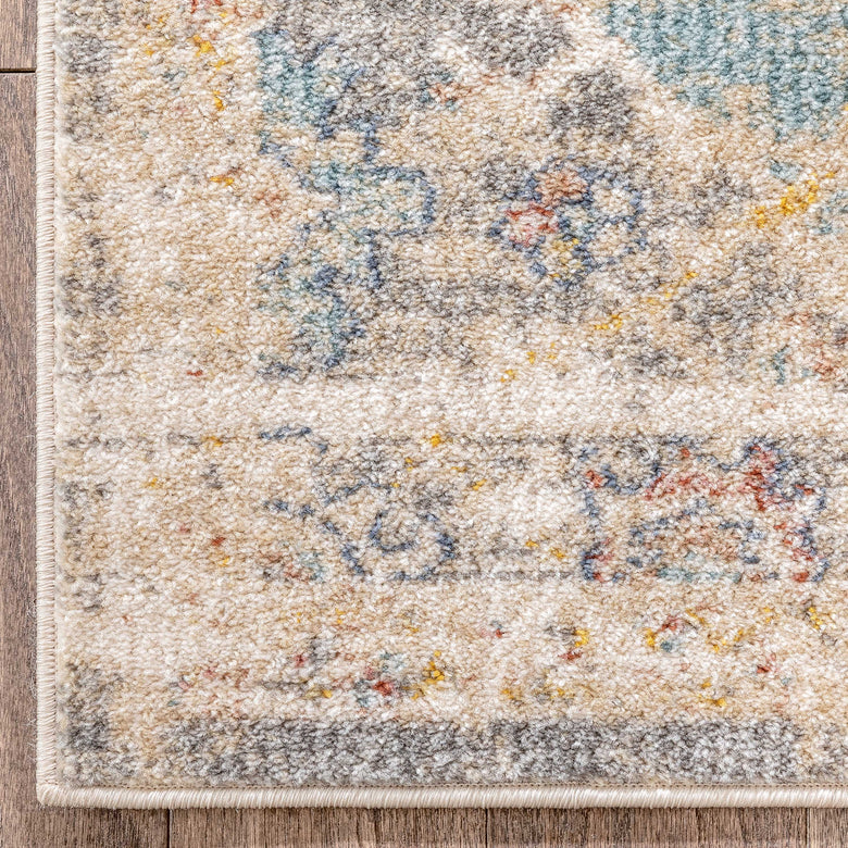 Caen Vintage Bohemian Medallion Oriental Botanical Grey Red Rust Rug MIR-47