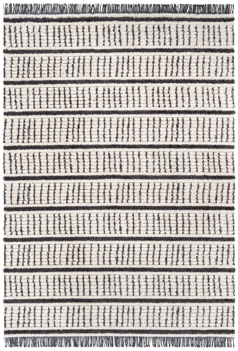 Viho Tribal Geometric Stripes Ivory High-Low Textured Pile Rug MYA-102