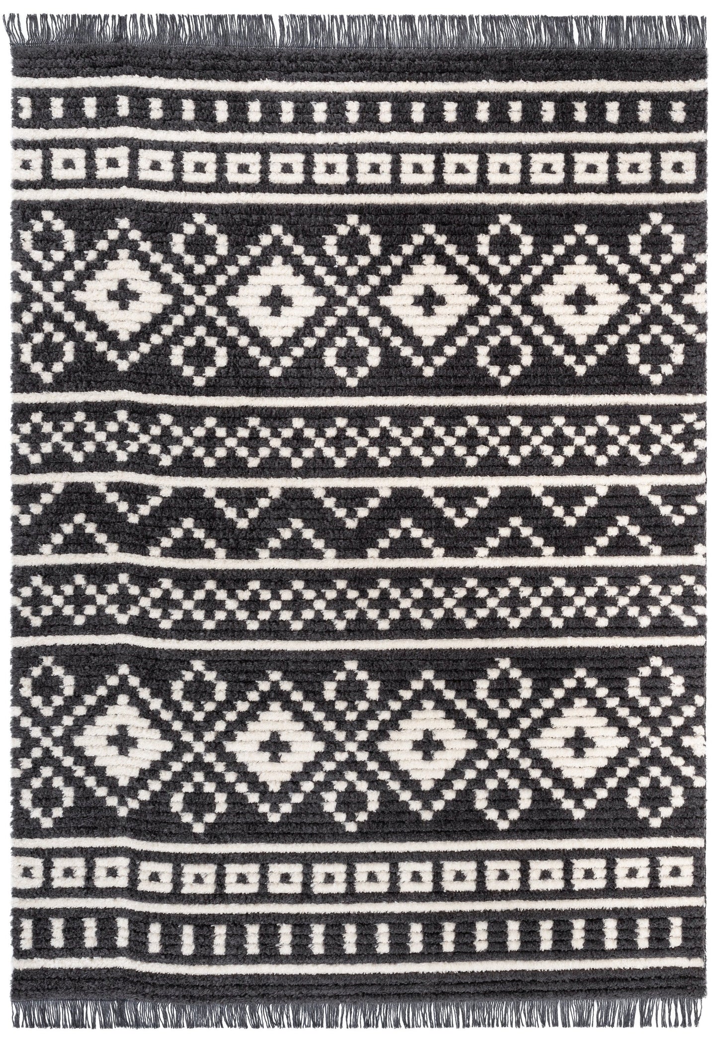 Nokomis Tribal Diamond Lattice Pattern Grey High-Low Textured Pile Rug MYA-17