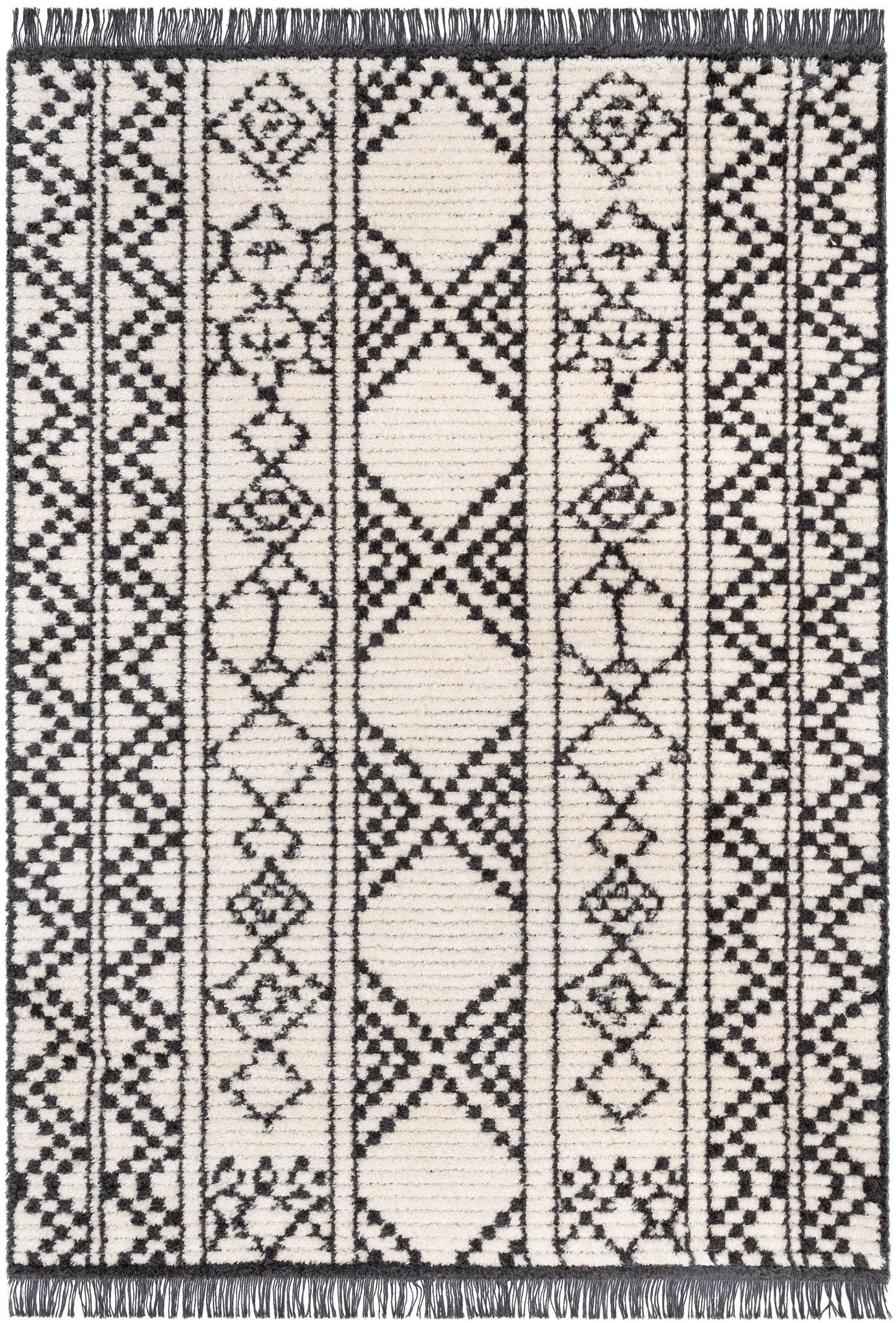 Tallulah Tribal Diamond Lattice Pattern Grey High-Low Textured Pile Rug MYA-37