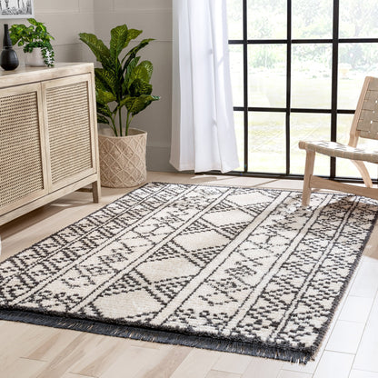 Tallulah Tribal Diamond Lattice Pattern Grey High-Low Textured Pile Rug MYA-37