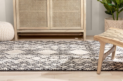 Tallulah Tribal Diamond Lattice Pattern Grey High-Low Textured Pile Rug MYA-37