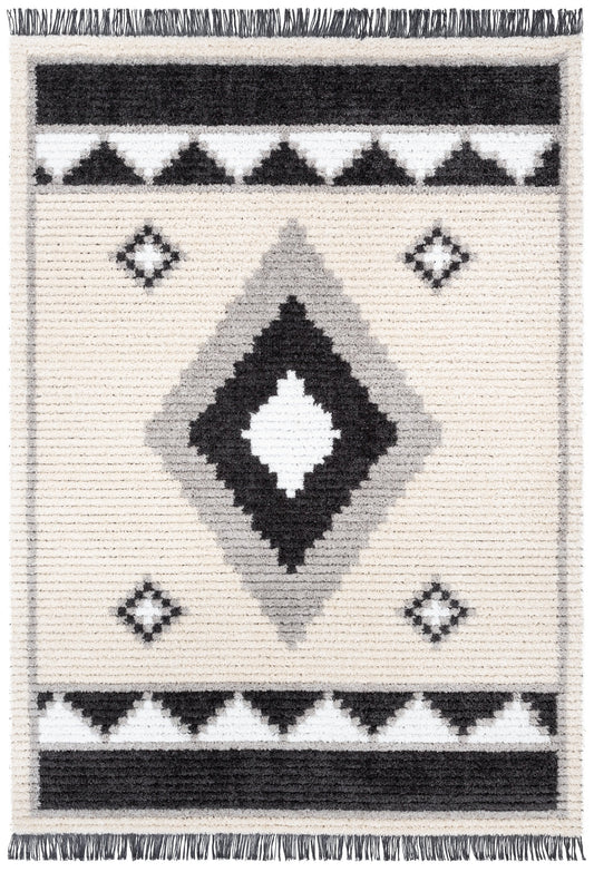 Una Moroccan Diamond Medallion Pattern Grey High-Low Textured Pile Rug MYA-67