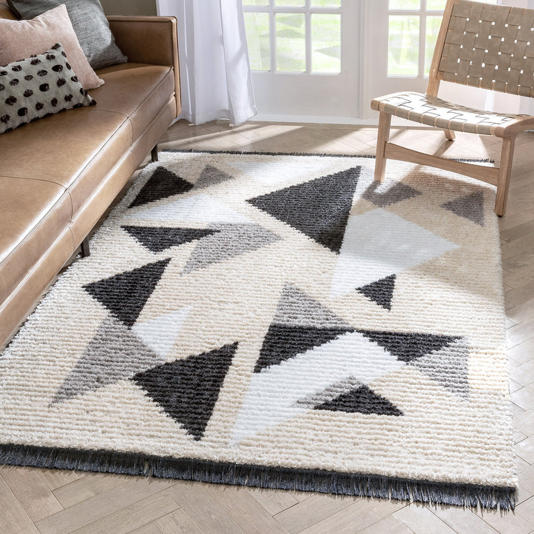 Etenia Tribal Abstract Pattern Grey High-Low Textured Pile Rug MYA-97