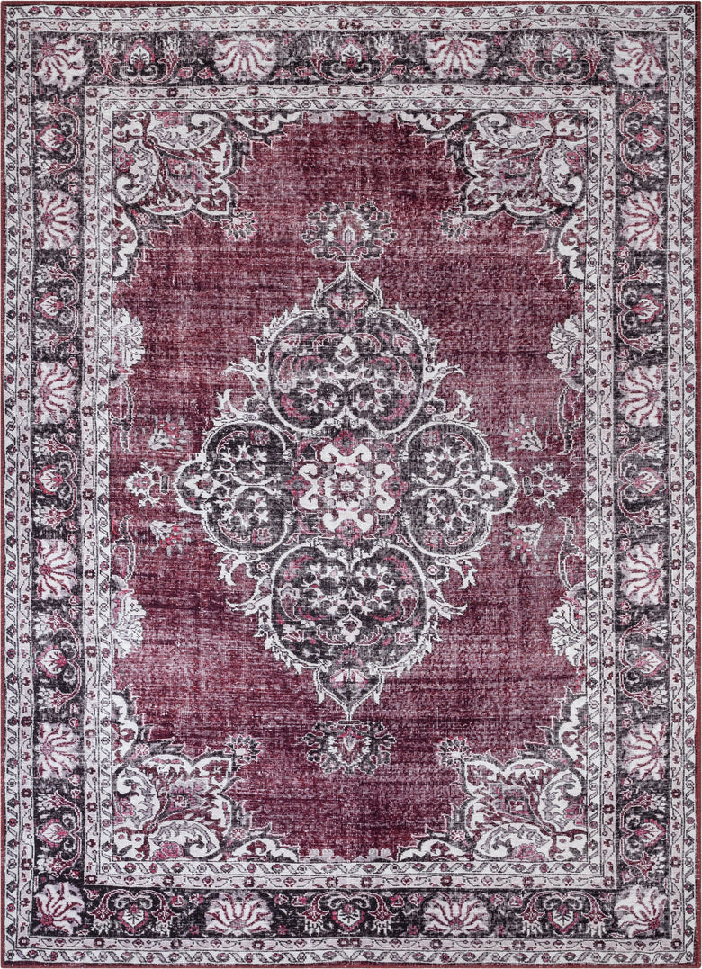 Tarifa Vintage Bohemian Medallion Red Machine Washable Rug NIL-00