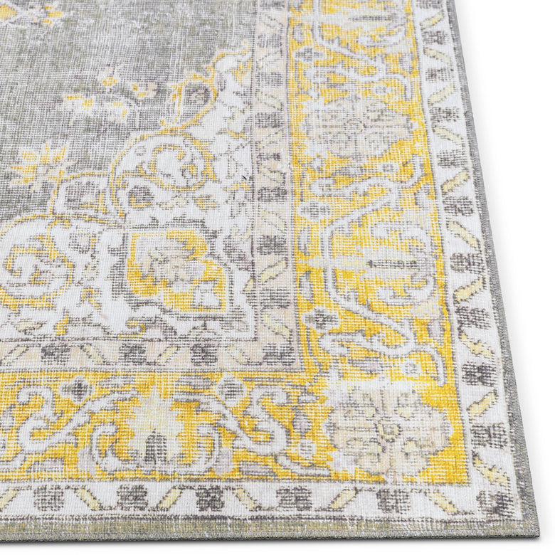Tarifa Vintage Bohemian Medallion Yellow Machine Washable Rug NIL-01