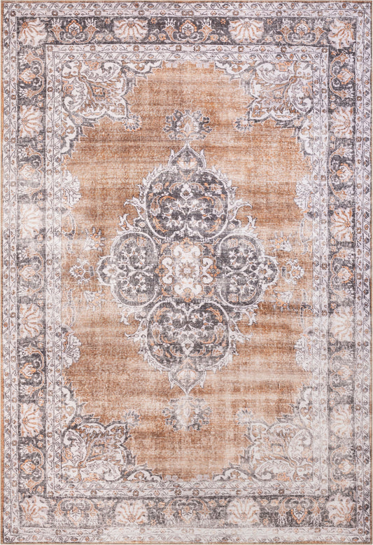 Tarifa Vintage Bohemian Medallion Rust Machine Washable Rug NIL-09