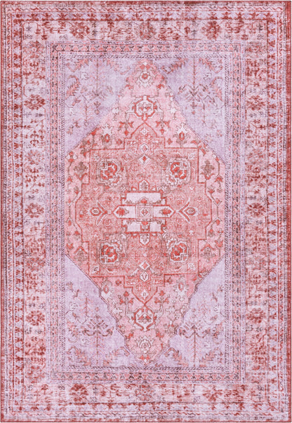 Gila Machine Washable Vintage Bohemian Medallion Oriental Red Flat-Weave Distressed Rug NIL-10