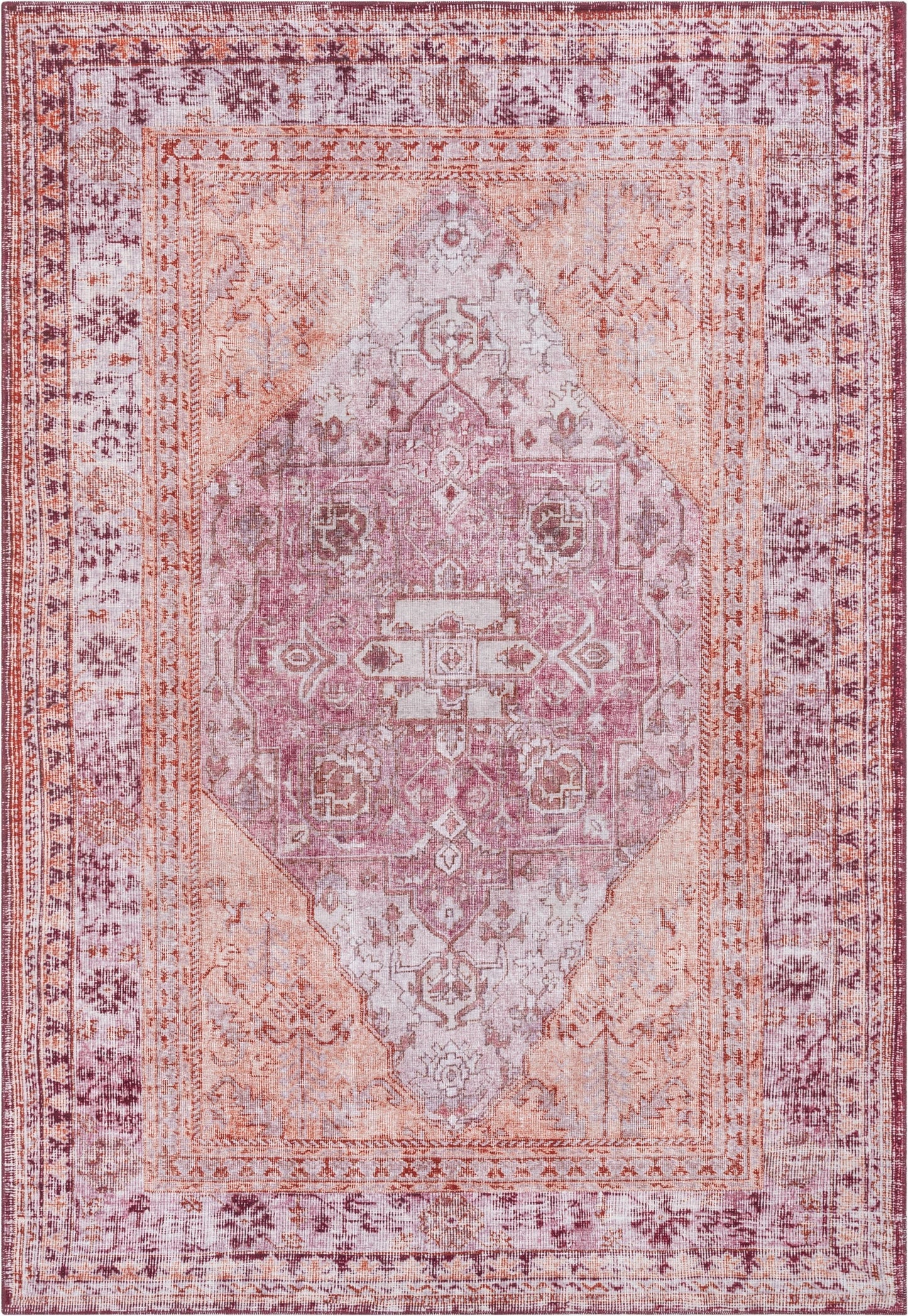 Gila Machine Washable Vintage Bohemian Medallion Oriental Purple Flat-Weave Distressed Rug NIL-18