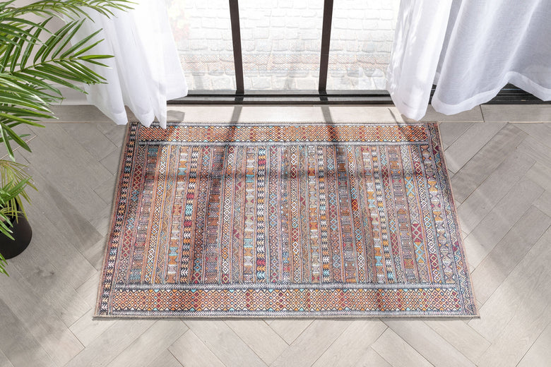 Murcia Machine Washable Tribal Ethnic Vintage Red Flat-Weave Rug NIL-20
