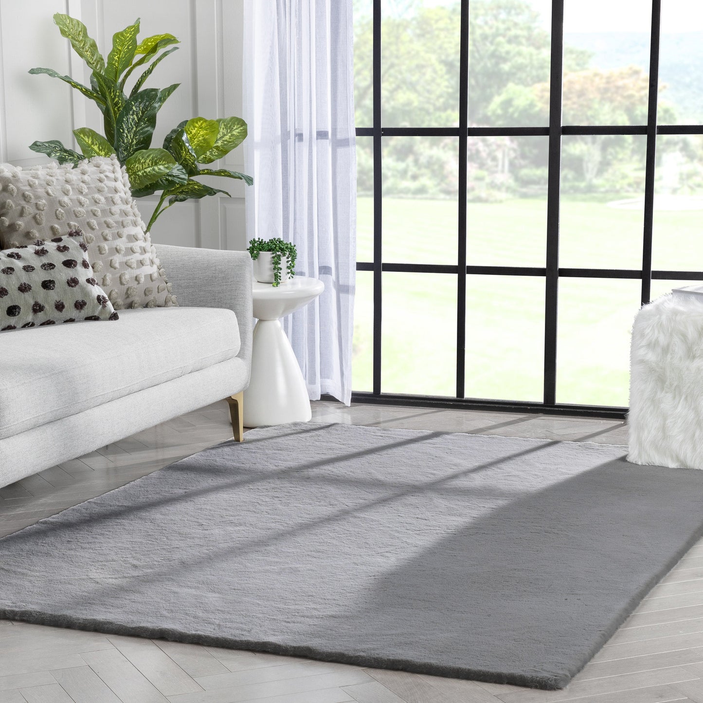 Crest Modern Glam Faux Fur Plush Grey Shag Rug OPA-17