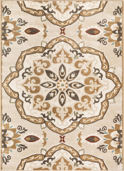 Dorit Traditional Mandala Beige High-Low Rug OR-32