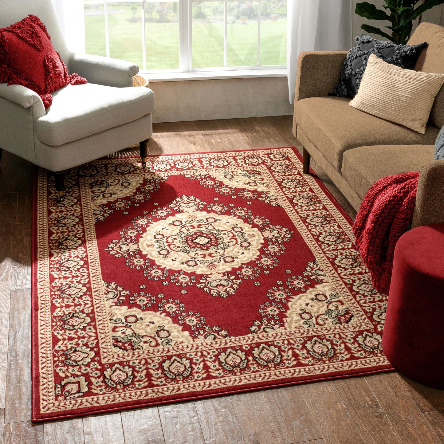 Malika Traditional Medallion Persian Floral Red Rug PA-110