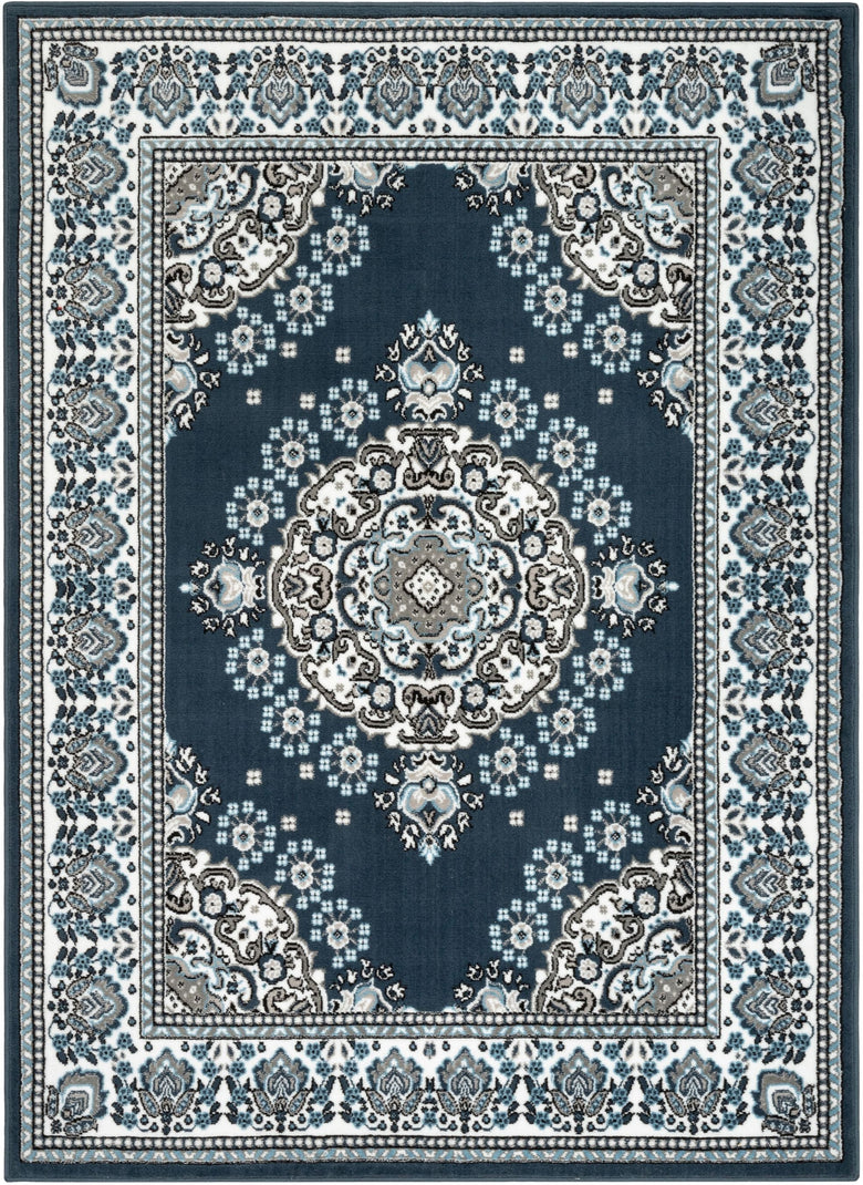 Malika Traditional Medallion Persian Floral Dark Blue Rug PA-114