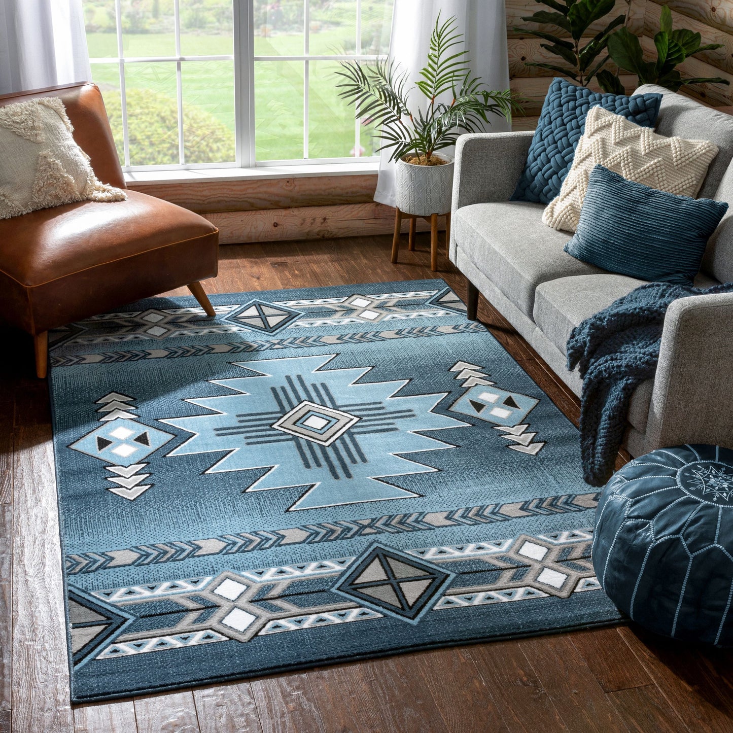 Dakota Tribal Aztec Southwestern Blue Rug PA-124