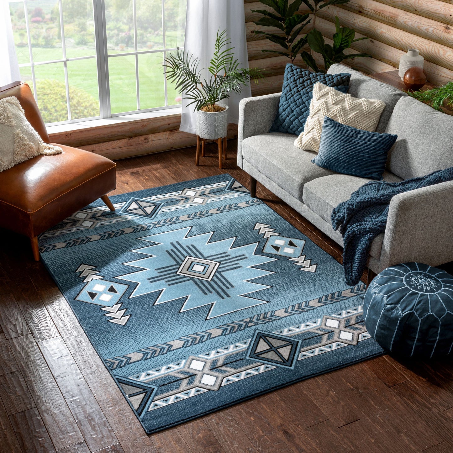 Dakota Tribal Aztec Southwestern Blue Rug PA-124