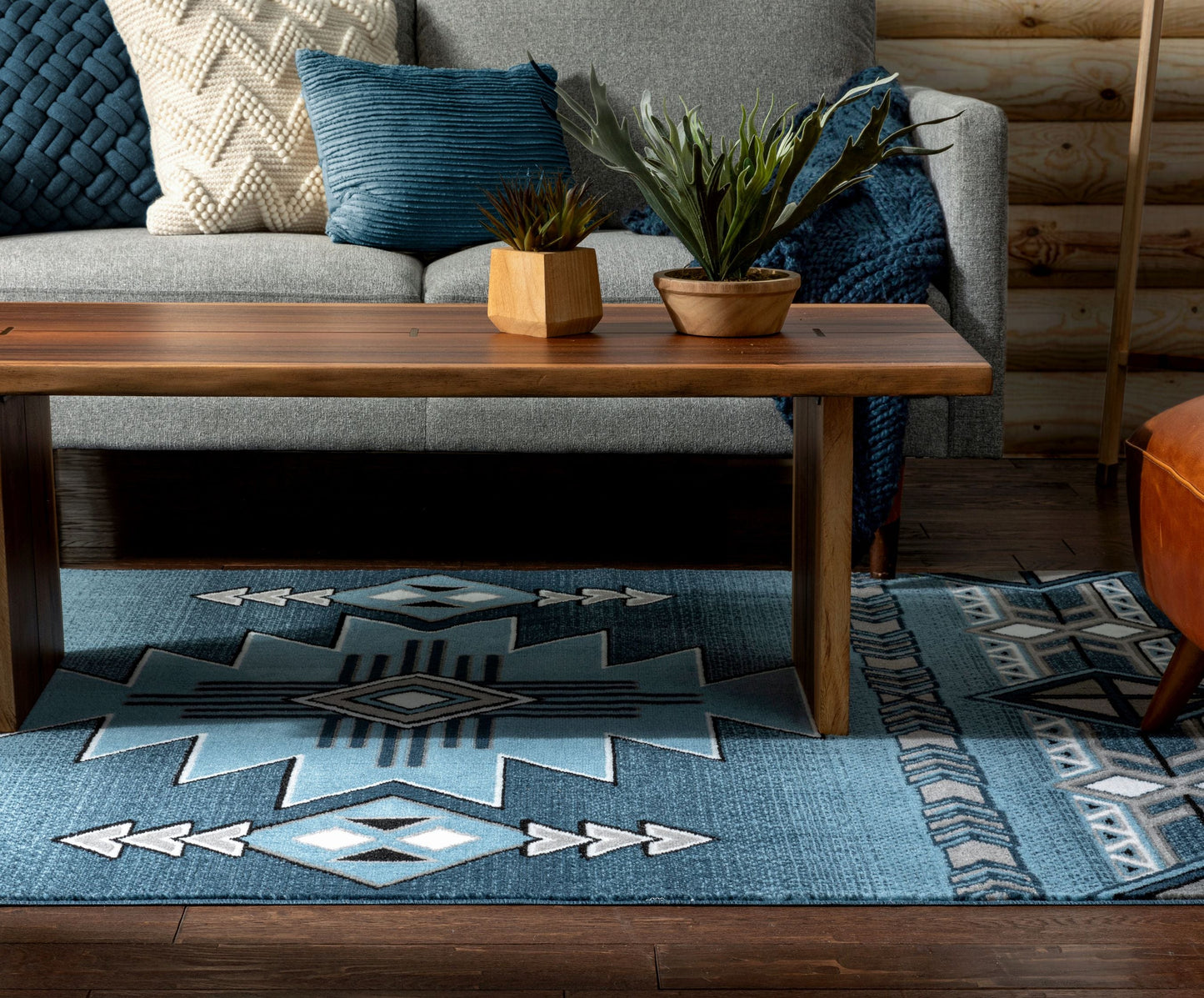 Dakota Tribal Aztec Southwestern Blue Rug PA-124