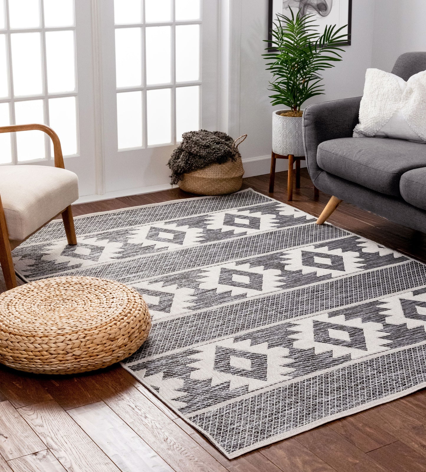 Prados Southwestern Geometric Grey Flatweave Rug POR-78